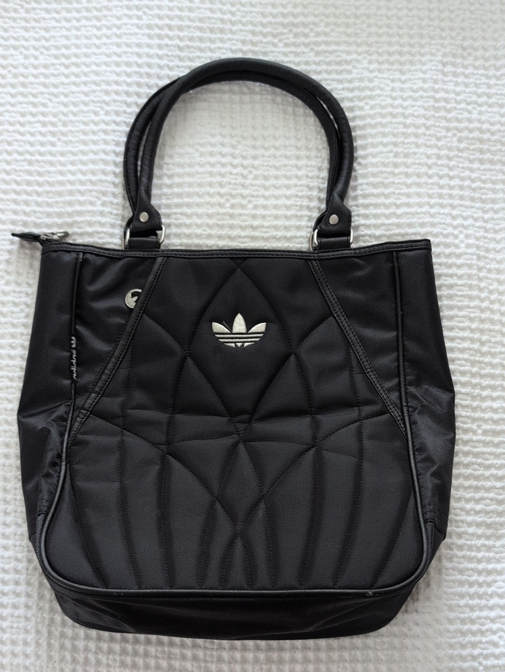 adidas Originals Black Quilted Tote Bag | Silver Metal Trefoil Shoulder Bag
